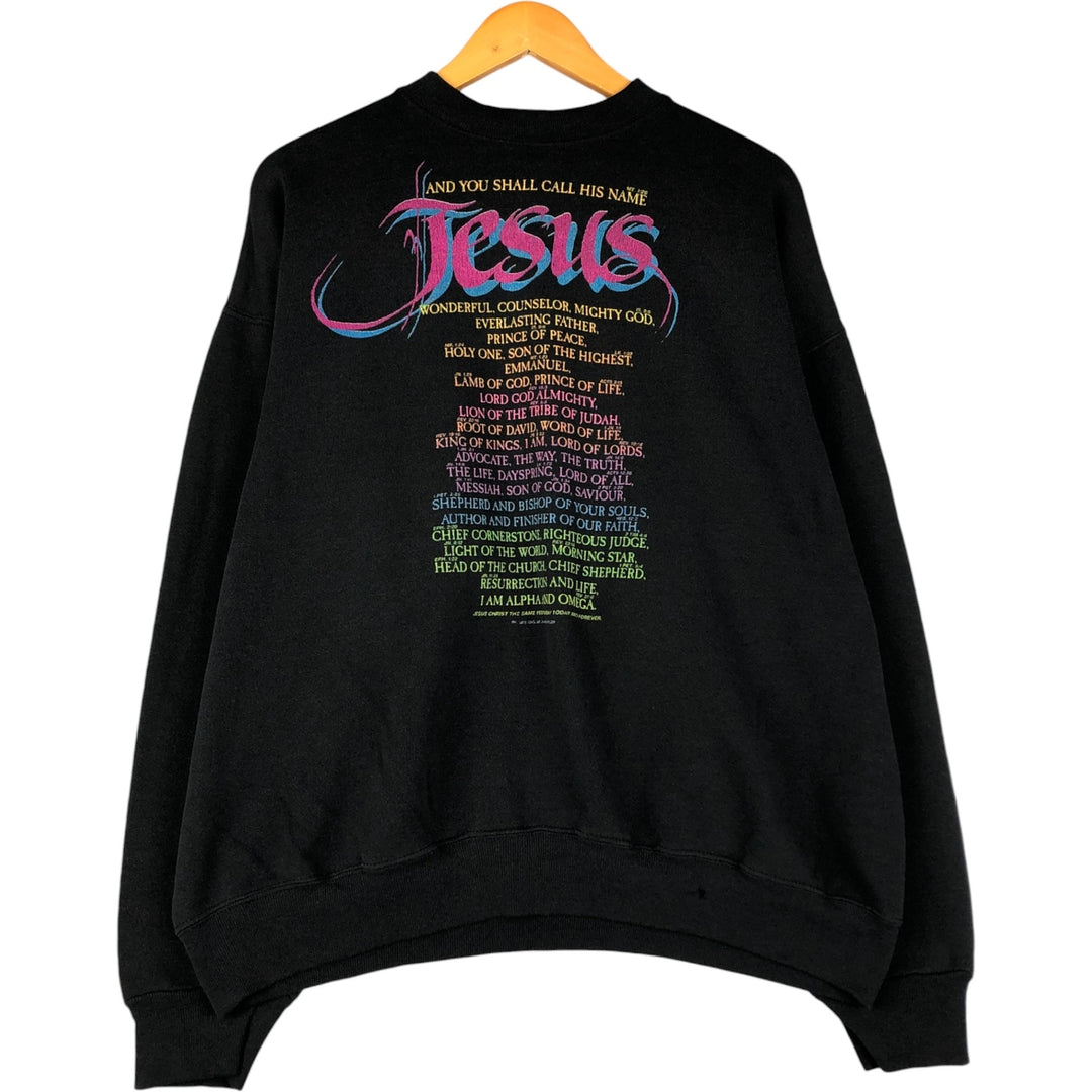 Vintage 90'S Tultex Jesus Christ print sweatshirt, size XL, men's unclear black type Vintage Second Hand