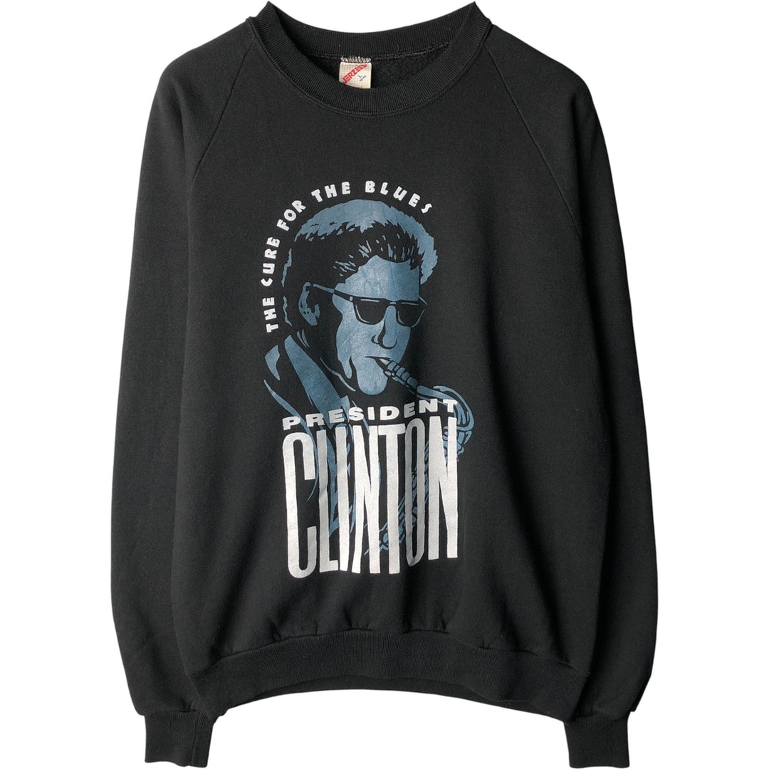 Vintage 1990'S Jerseys President Bill Clinton print sweatshirt, Made in USA, Men's Size L cotton black type Vintage Second Hand