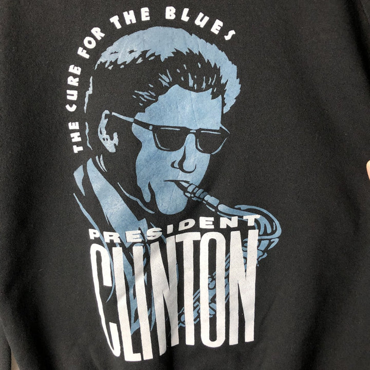 Vintage 1990'S Jerseys President Bill Clinton print sweatshirt, Made in USA, Men's Size L cotton black type Vintage Second Hand