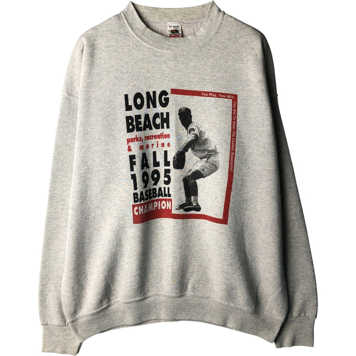 90'S Fruit of the Loom printed sweatshirt, made in the USA, men's XL size, vintage cotton gray type Vintage Second Hand