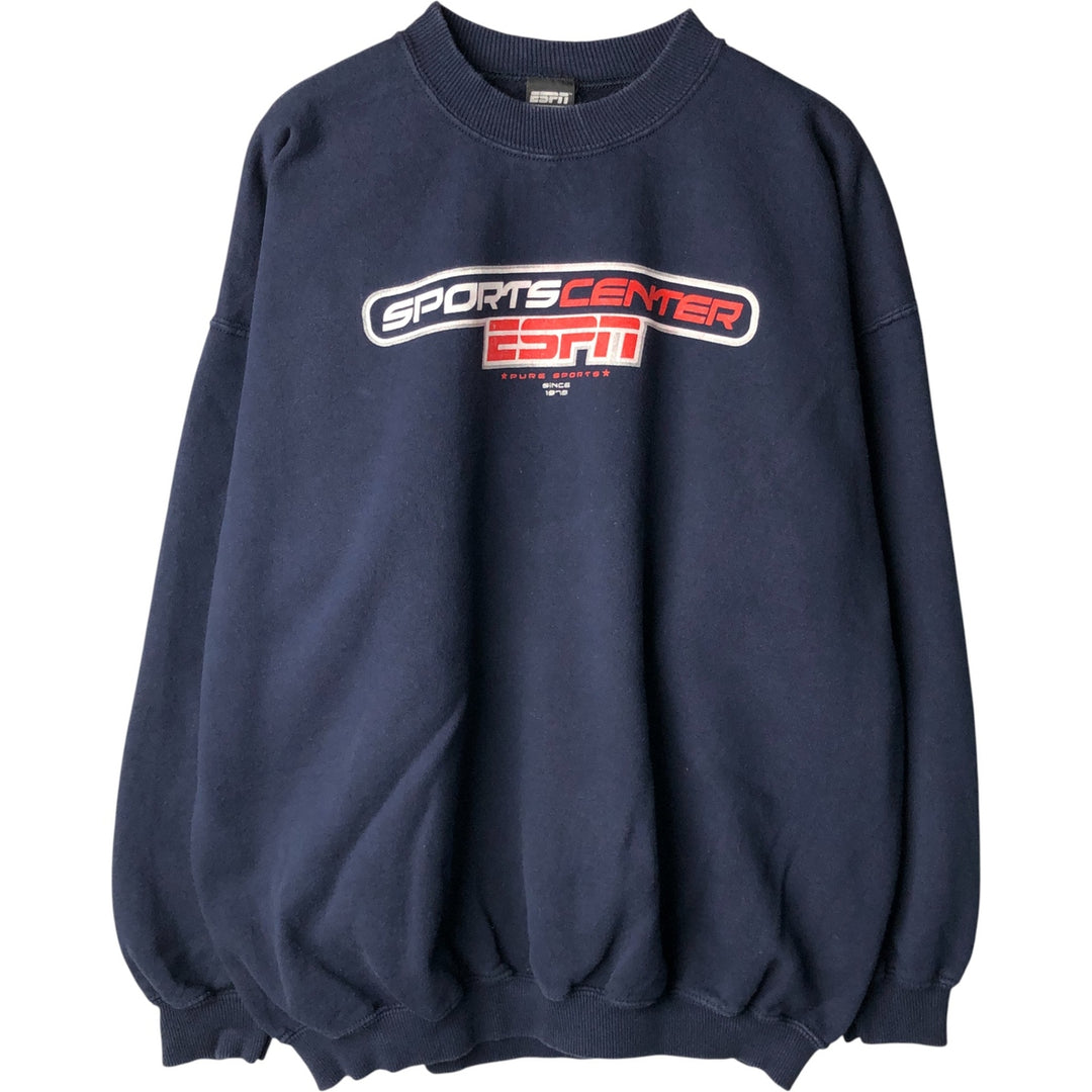 ESPN Print Sweatshirt, Men's XL cotton navy blue type Vintage Second Hand