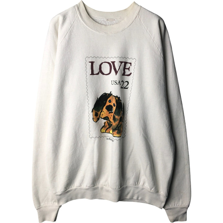 Vintage 90'S printed sweatshirt, size L, men's unclear white type Vintage Second Hand