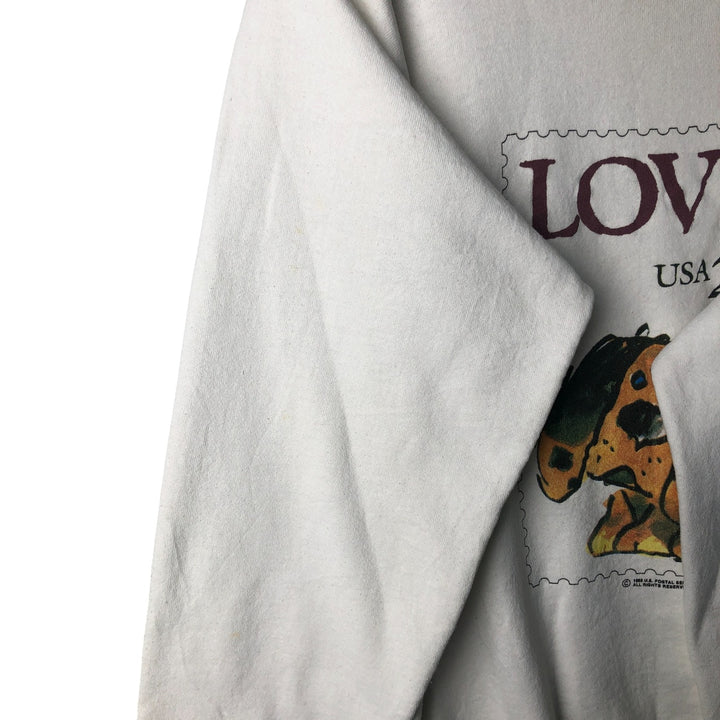Vintage 90'S printed sweatshirt, size L, men's unclear white type Vintage Second Hand