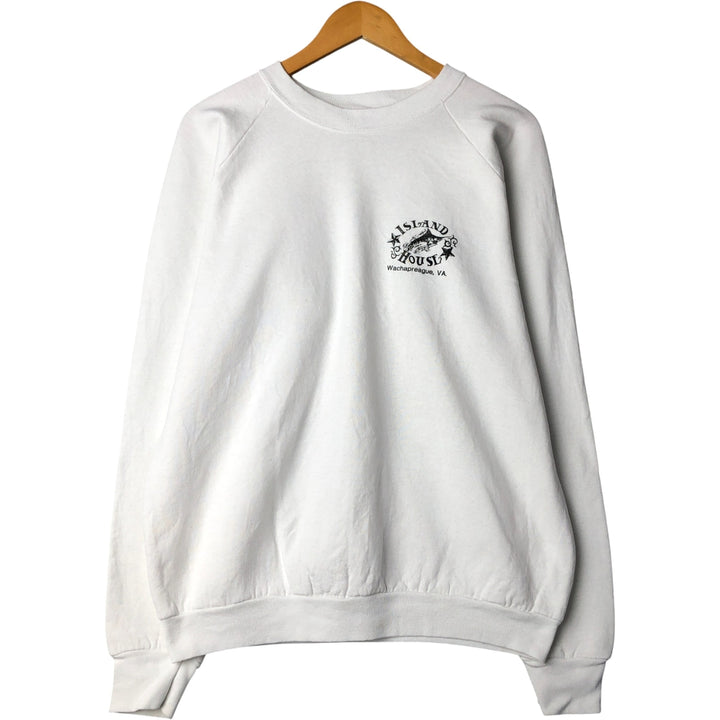 Vintage 90'S Fruit of the Loom Fish Print Advertising Sweatshirt, Made in USA, Men's XL cotton white type Vintage Second Hand