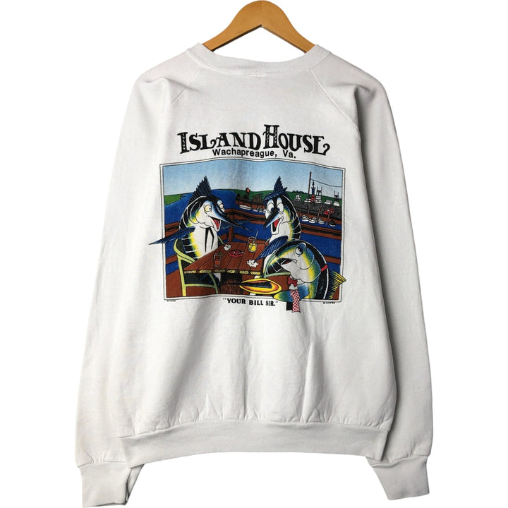 Vintage 90'S Fruit of the Loom Fish Print Advertising Sweatshirt, Made in USA, Men's XL cotton white type Vintage Second Hand