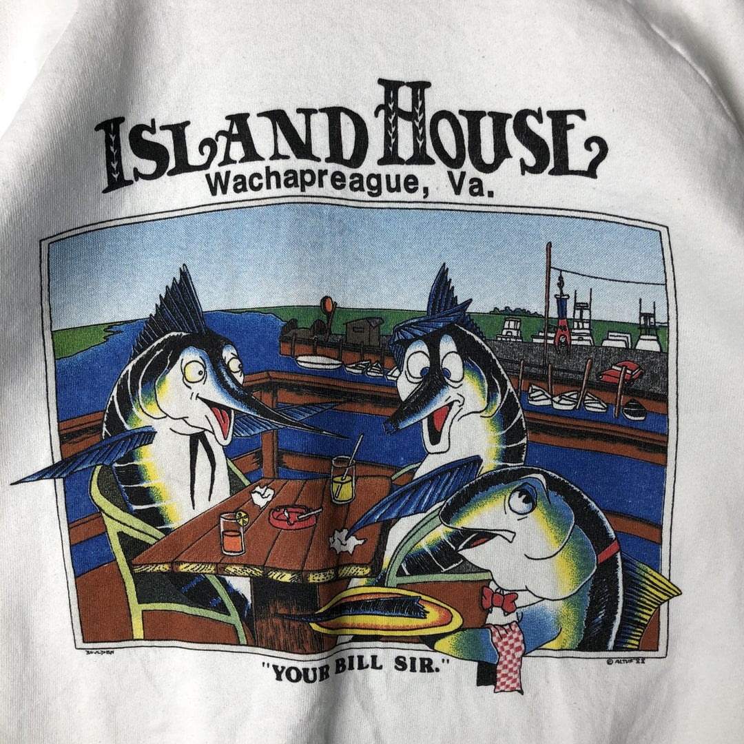 Vintage 90'S Fruit of the Loom Fish Print Advertising Sweatshirt, Made in USA, Men's XL cotton white type Vintage Second Hand