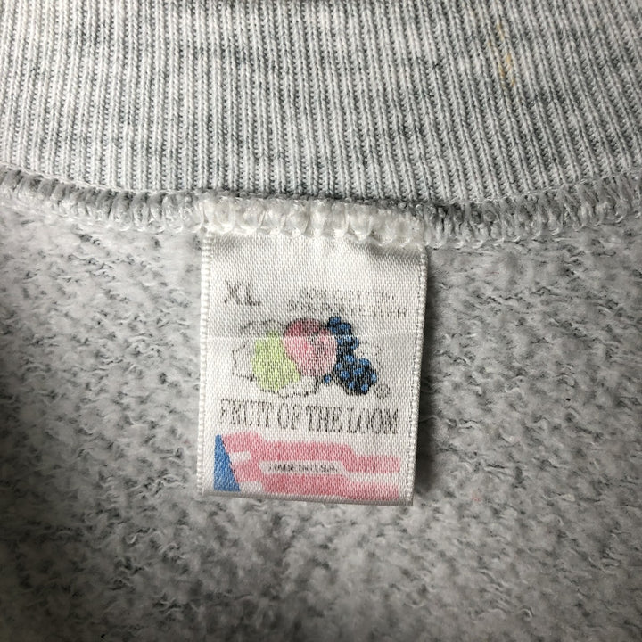 90'S Fruit of the Loom College Character Sweatshirt, Made in USA, Men's Size XL, Vintage cotton pale white type Vintage Second Hand