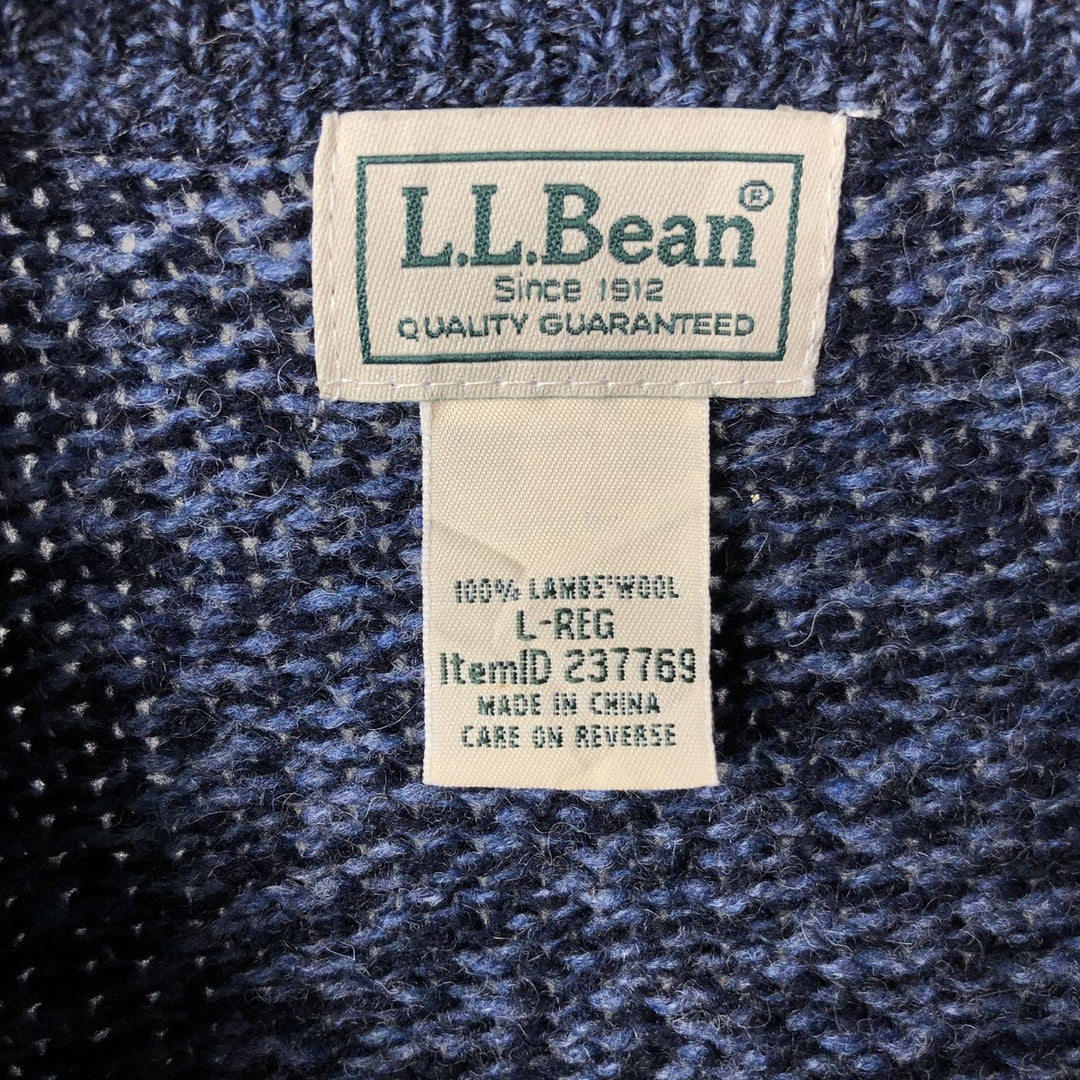 90s-00'S LLBean Lambswool Knit Sweater, Men's Size L, Vintage Lamb wool Blue type light blue Vintage Second Hand