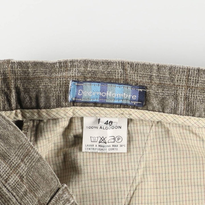 DecimoHombre Check Pattern Velour Wide-leg Pants, Men's, Size W37, Vintage cotton Beige type Vintage Second Hand