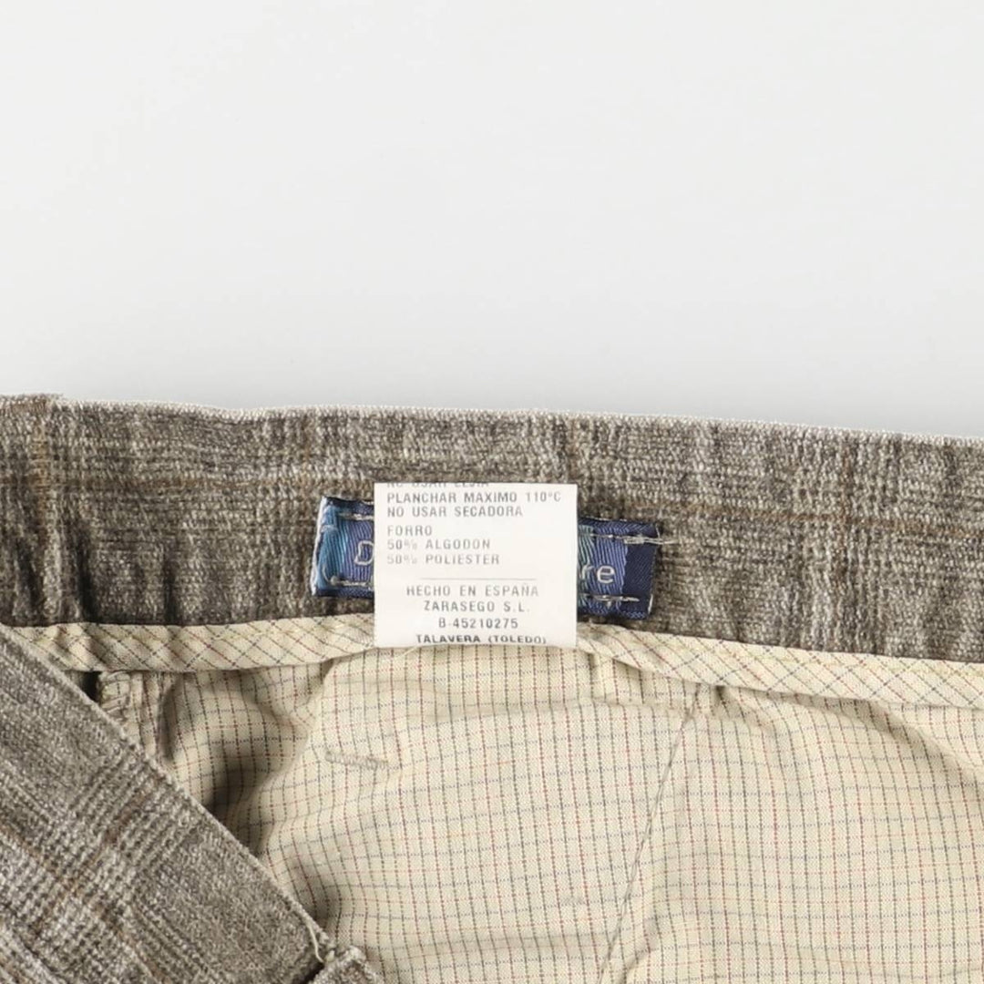 DecimoHombre Check Pattern Velour Wide-leg Pants, Men's, Size W37, Vintage cotton Beige type Vintage Second Hand