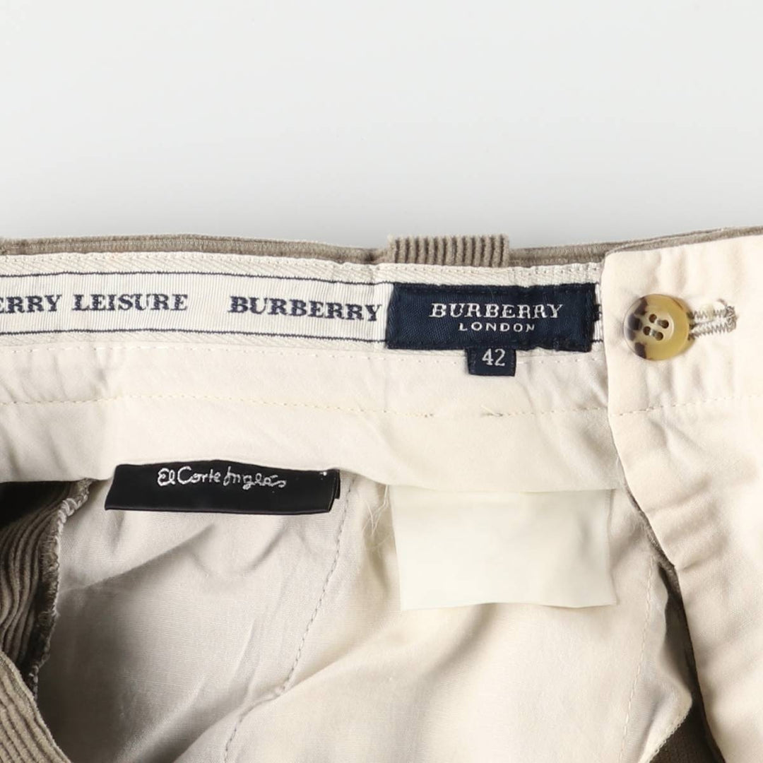 Burberry's London El Corte Ingles Two-pleat Corduroy Pants, Men's, Size W31 cotton Beige type Vintage Second Hand