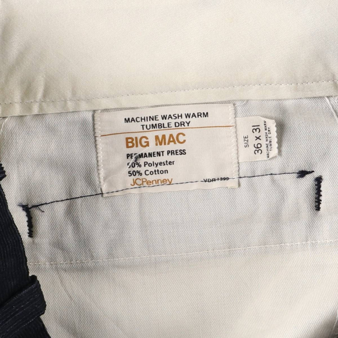 Vintage 1970'S Big Mac JCPenney corduroy pants, men's size W35. polyester navy blue type Vintage Second Hand