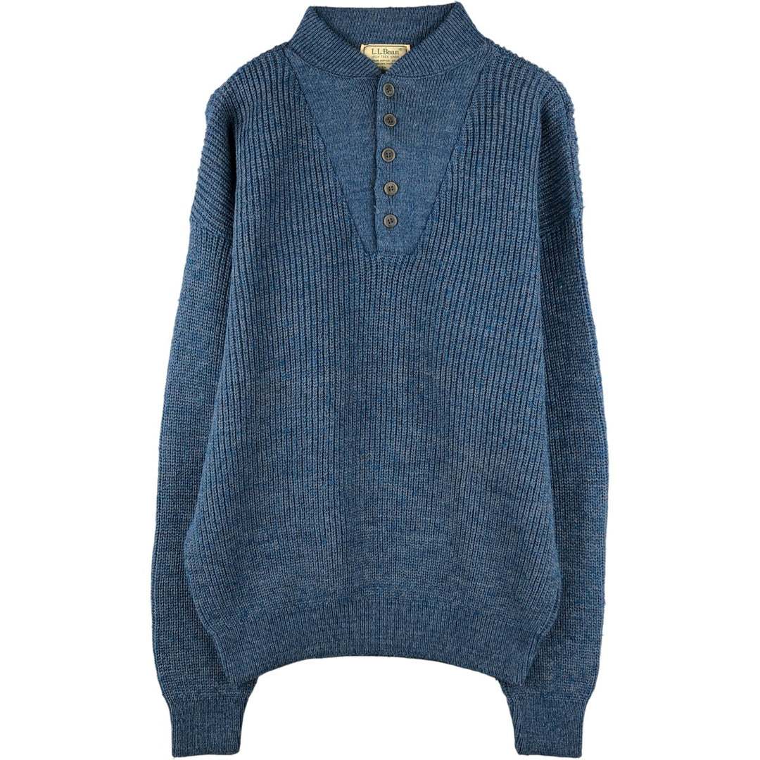 LLBean Henley Neck Ribbed Acrylic Knit Sweater, Made in USA, Men's Size Medium acrylic Blue type light blue Vintage Second Hand