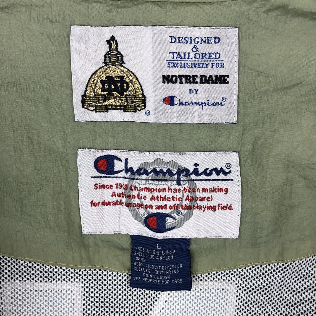 Champion Notre Dame University Nylon Jacket, Men's Size L Nylon green type Vintage Second Hand