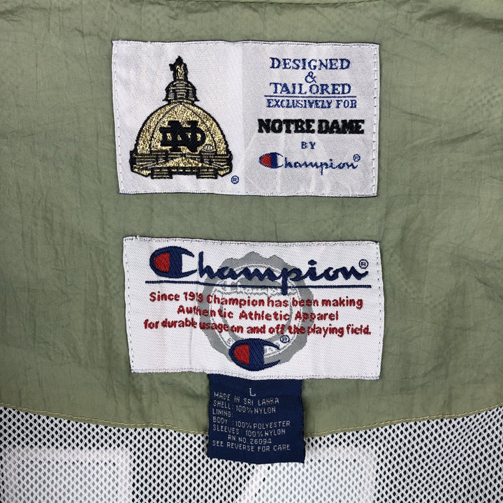 Champion Notre Dame University Nylon Jacket, Men's Size L Nylon green type Vintage Second Hand