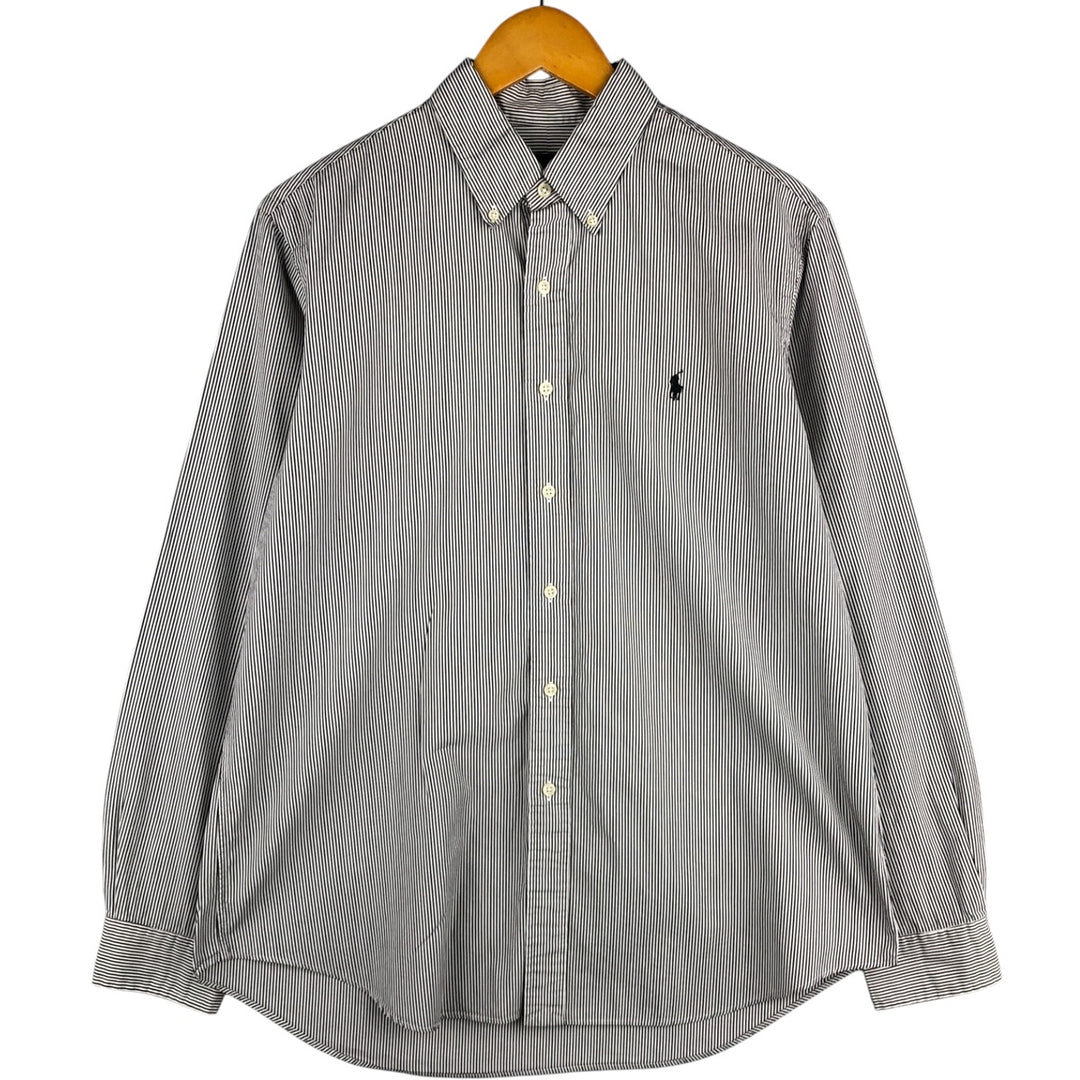 Ralph Lauren long sleeve button down striped shirt, men's size L cotton white type Vintage Second Hand