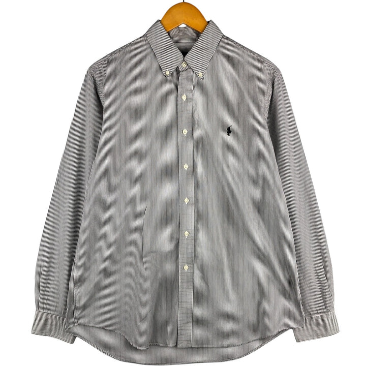 Ralph Lauren long sleeve button down striped shirt, men's size L cotton white type Vintage Second Hand