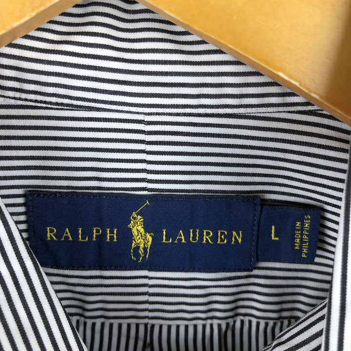 Ralph Lauren long sleeve button down striped shirt, men's size L cotton white type Vintage Second Hand