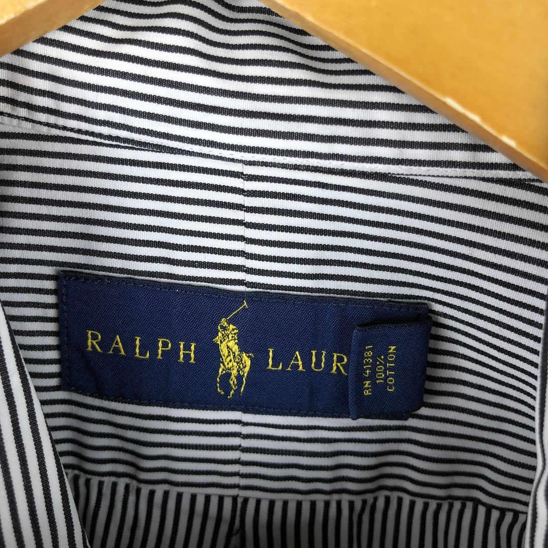 Ralph Lauren long sleeve button down striped shirt, men's size L cotton white type Vintage Second Hand