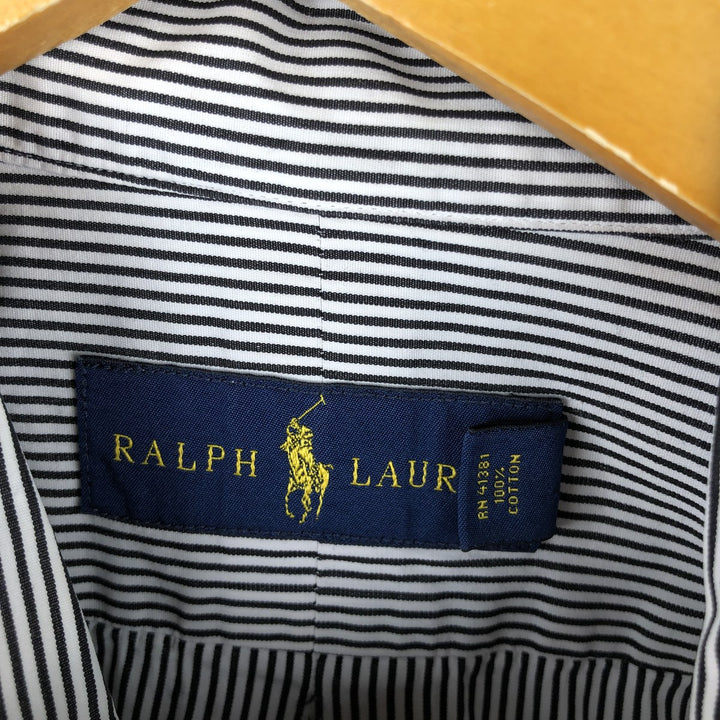 Ralph Lauren long sleeve button down striped shirt, men's size L cotton white type Vintage Second Hand