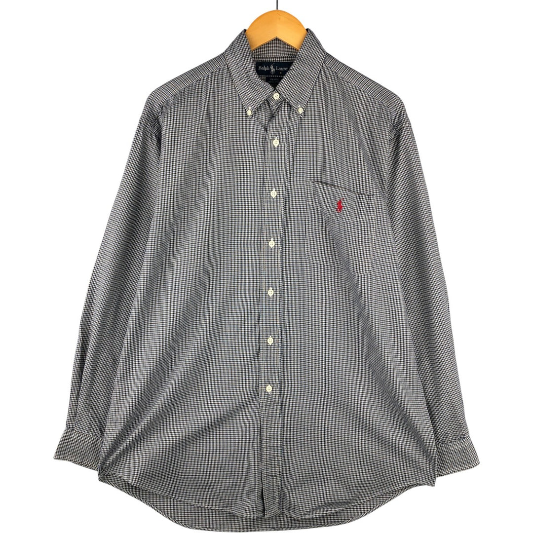 Ralph Lauren BLAIRE long sleeve button down check shirt, men's size M cotton navy blue type Vintage Second Hand