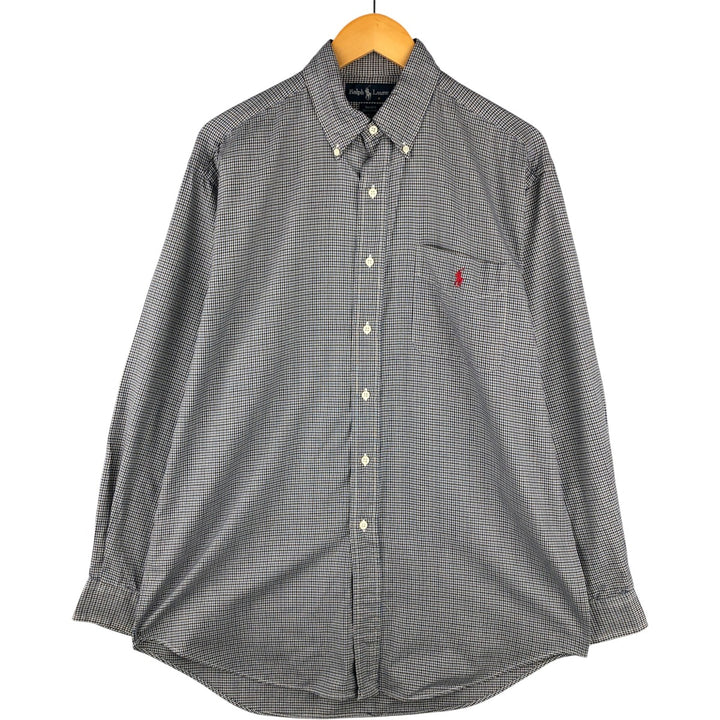 Ralph Lauren BLAIRE long sleeve button down check shirt, men's size M cotton navy blue type Vintage Second Hand