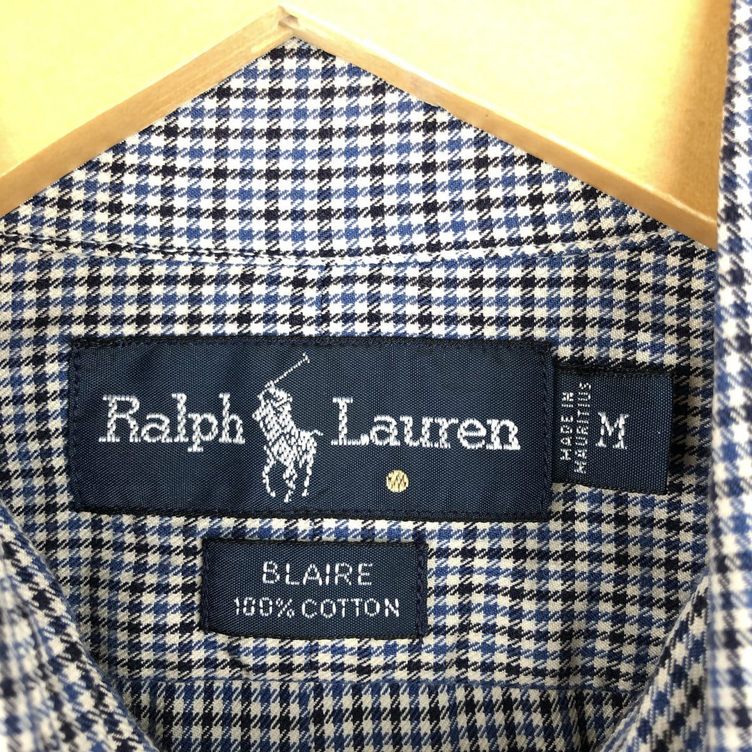 Ralph Lauren BLAIRE long sleeve button down check shirt, men's size M cotton navy blue type Vintage Second Hand
