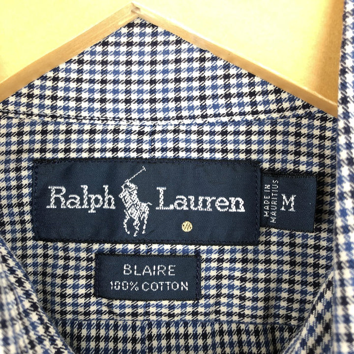 Ralph Lauren BLAIRE long sleeve button down check shirt, men's size M cotton navy blue type Vintage Second Hand