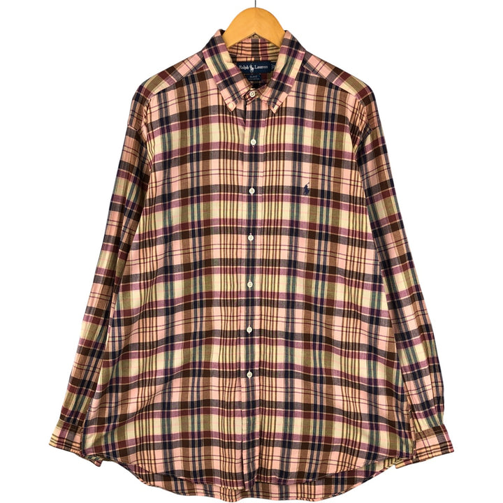 Ralph Lauren BLAKE long sleeve button down check shirt, men's XL size cotton pink type Vintage Second Hand