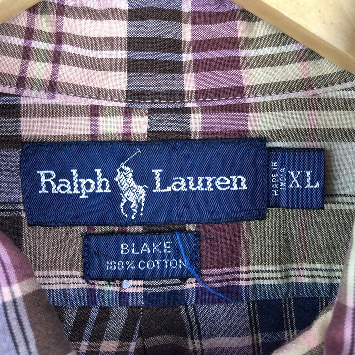 Ralph Lauren BLAKE long sleeve button down check shirt, men's XL size cotton pink type Vintage Second Hand