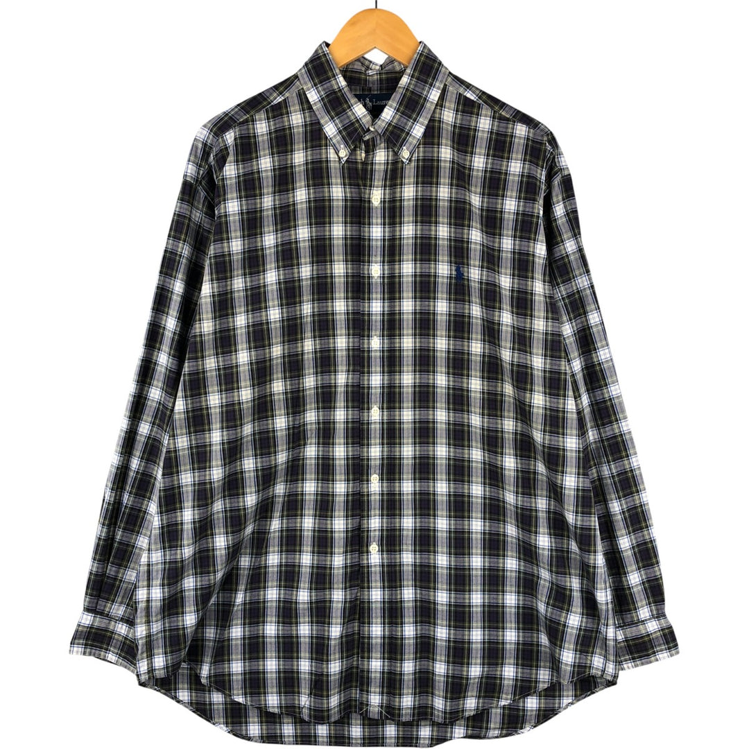 Ralph Lauren BLAKE long sleeve button down check shirt, men's size L cotton navy blue type Vintage Second Hand