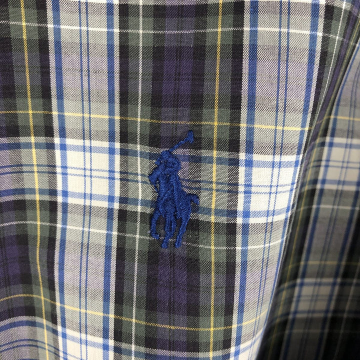 Ralph Lauren BLAKE long sleeve button down check shirt, men's size L cotton navy blue type Vintage Second Hand
