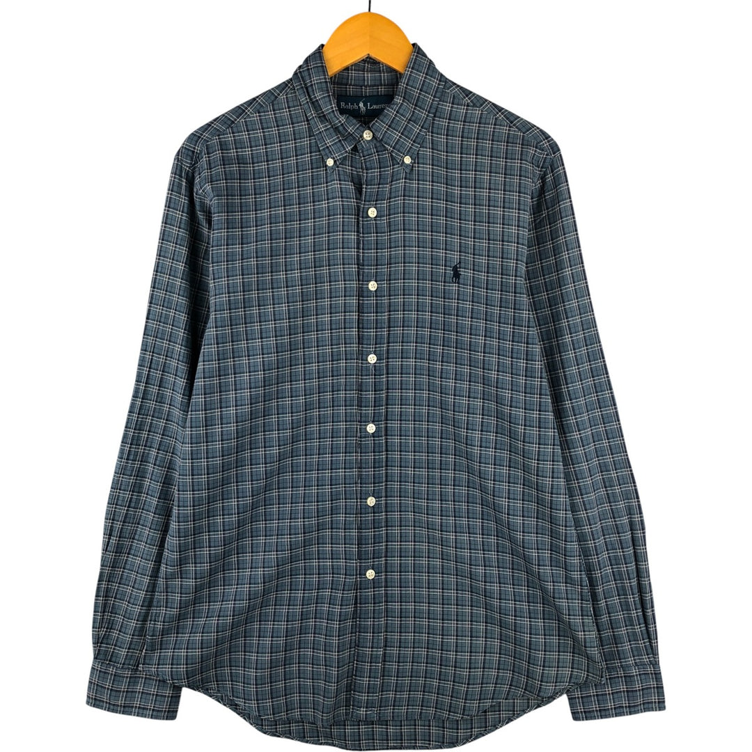 Ralph Lauren long sleeve button down check shirt, men's size M cotton Blue type light blue Vintage Second Hand