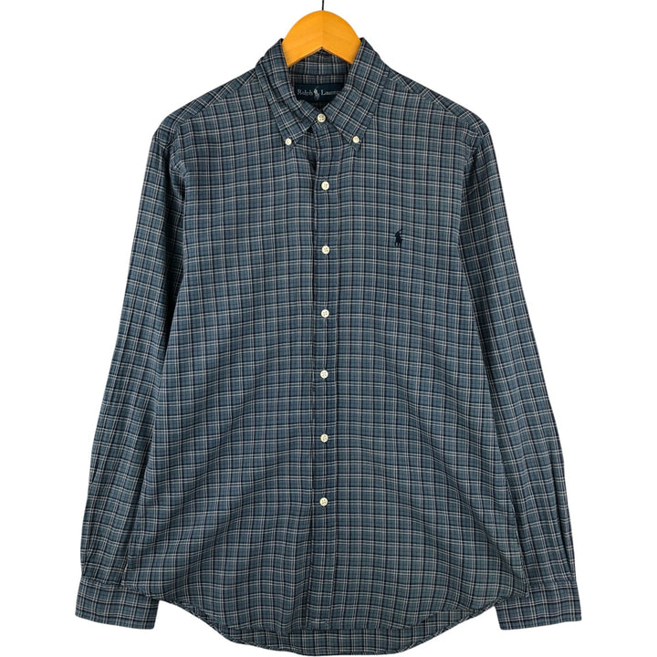 Ralph Lauren long sleeve button down check shirt, men's size M cotton Blue type light blue Vintage Second Hand