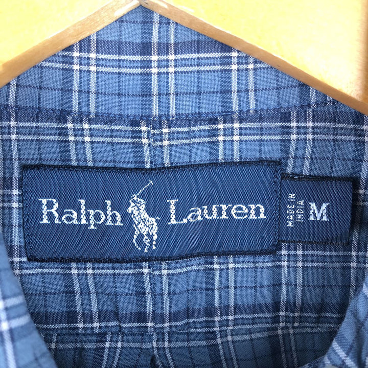 Ralph Lauren long sleeve button down check shirt, men's size M cotton Blue type light blue Vintage Second Hand