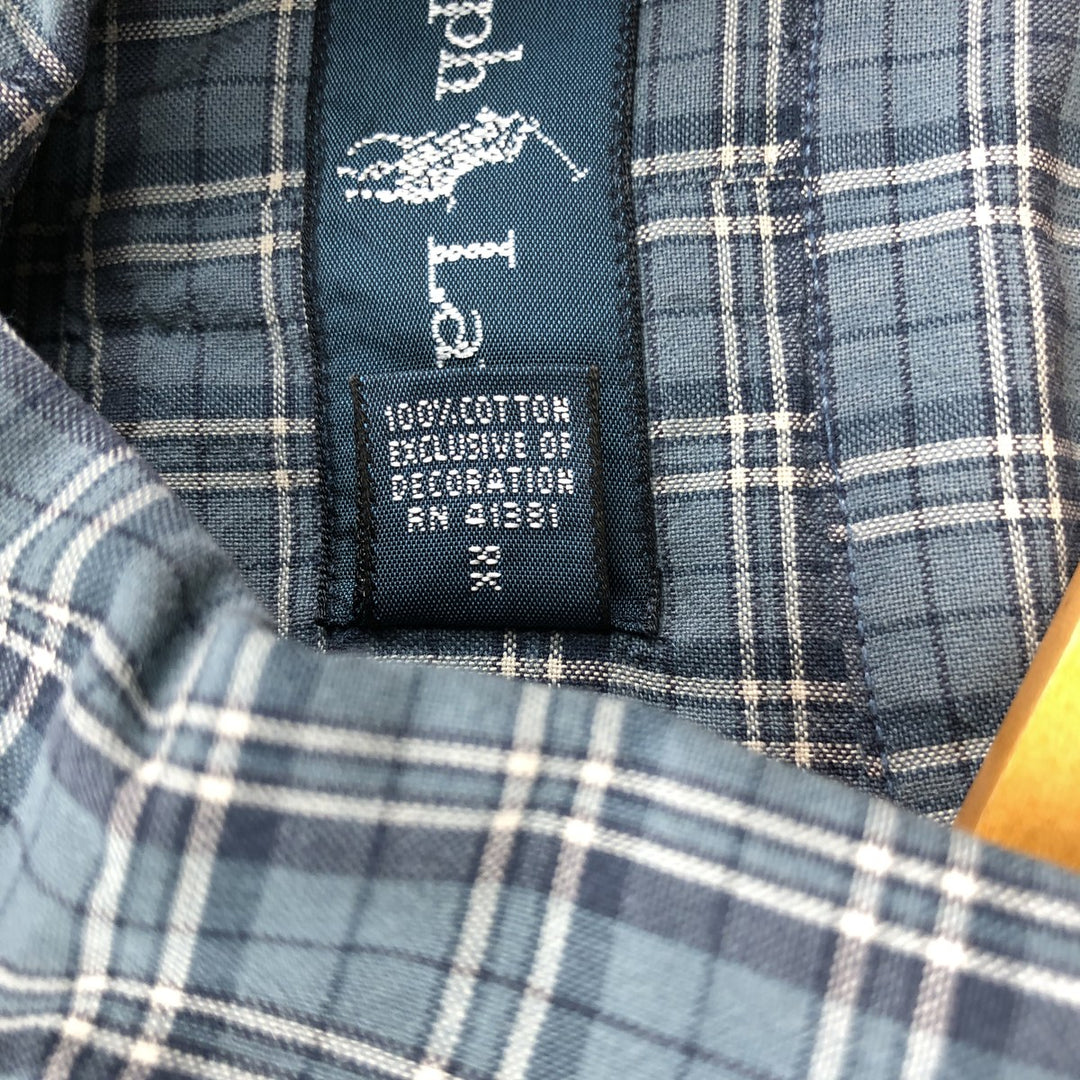 Ralph Lauren long sleeve button down check shirt, men's size M cotton Blue type light blue Vintage Second Hand