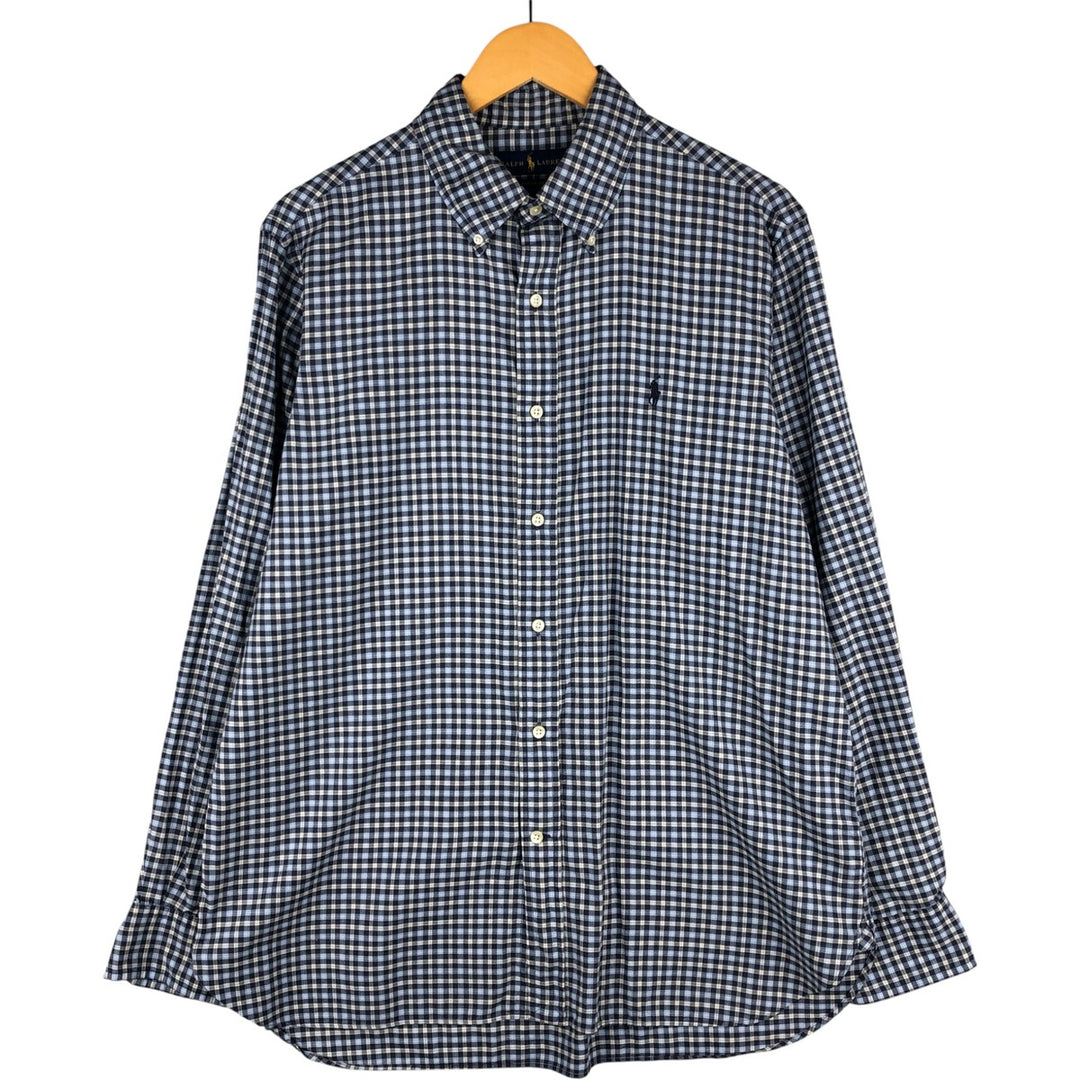 Ralph Lauren Classic Fit Long Sleeve Button Down Check Shirt Men's Size L cotton Blue type light blue Vintage Second Hand