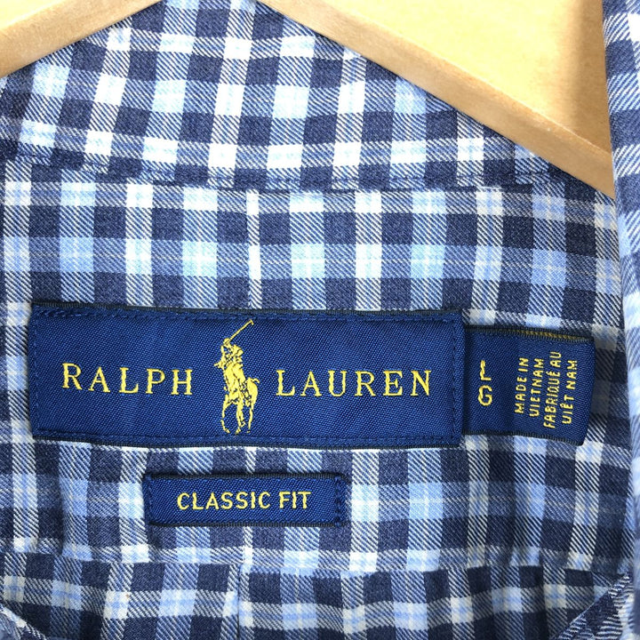 Ralph Lauren Classic Fit Long Sleeve Button Down Check Shirt Men's Size L cotton Blue type light blue Vintage Second Hand