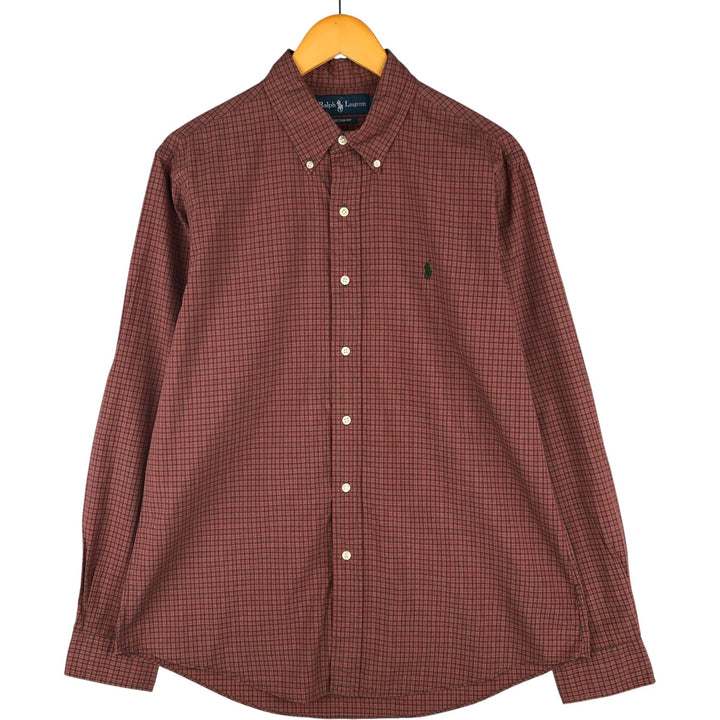 Ralph Lauren CUSTOM FIT long sleeve button down check shirt, men's size L cotton red type Vintage Second Hand
