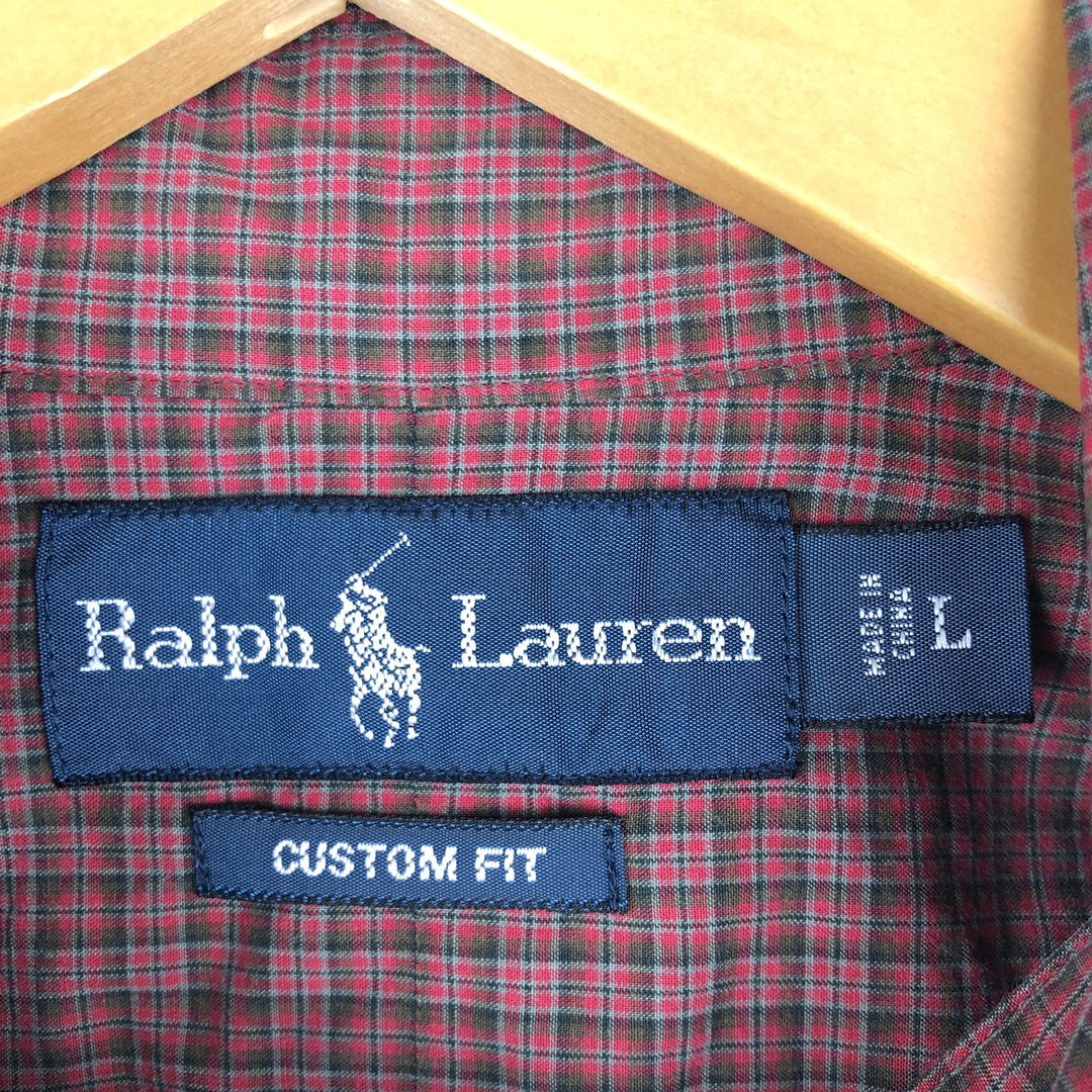 Ralph Lauren CUSTOM FIT long sleeve button down check shirt, men's size L cotton red type Vintage Second Hand