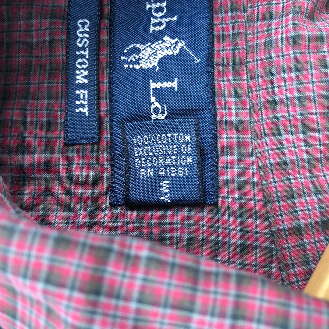 Ralph Lauren CUSTOM FIT long sleeve button down check shirt, men's size L cotton red type Vintage Second Hand