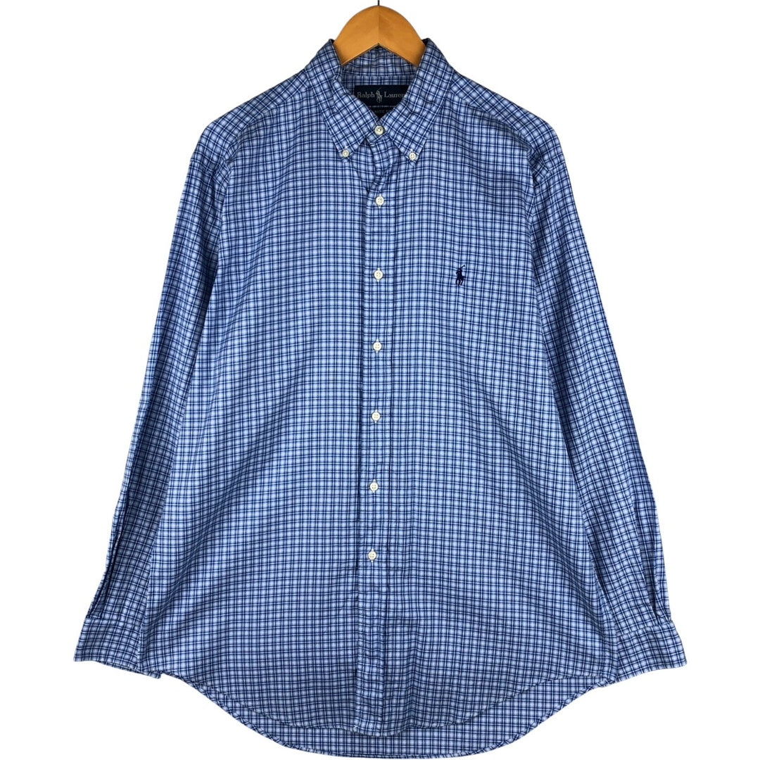Ralph Lauren Classic Fit Long Sleeve Button Down Check Shirt, Men's Size L cotton Blue type light blue Vintage Second Hand