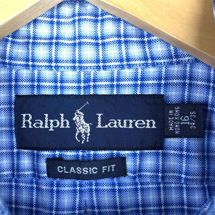Ralph Lauren Classic Fit Long Sleeve Button Down Check Shirt, Men's Size L cotton Blue type light blue Vintage Second Hand