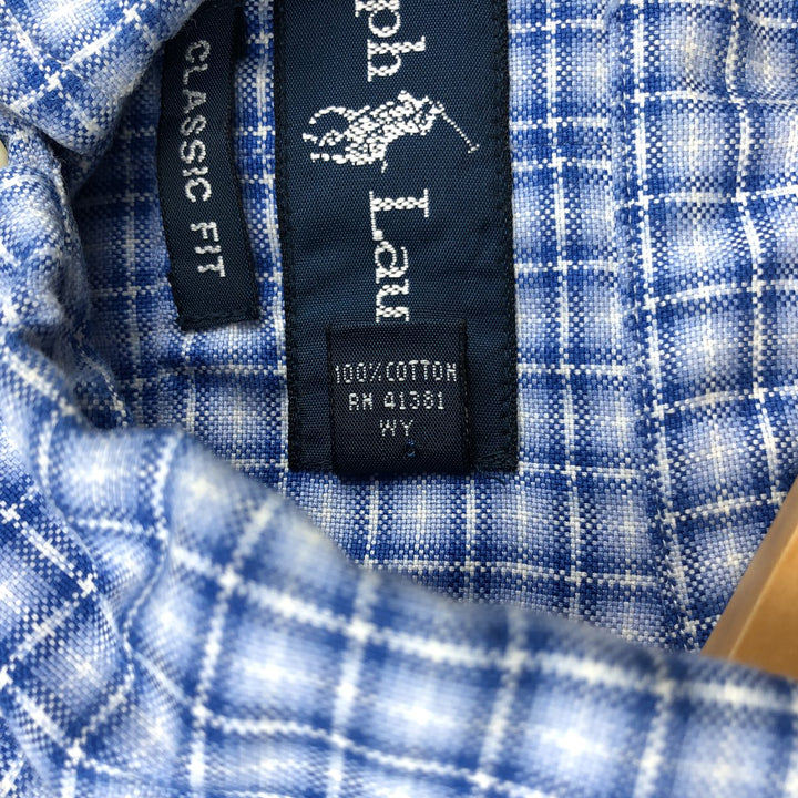 Ralph Lauren Classic Fit Long Sleeve Button Down Check Shirt, Men's Size L cotton Blue type light blue Vintage Second Hand