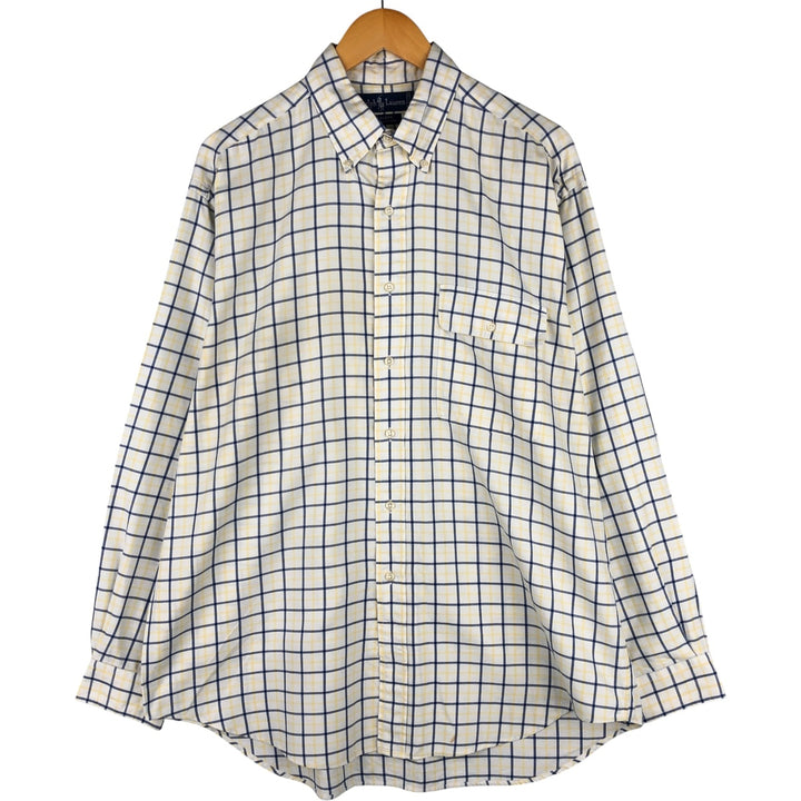Ralph Lauren BLAIRE long sleeve button down check shirt, men's size L cotton white type Vintage Second Hand