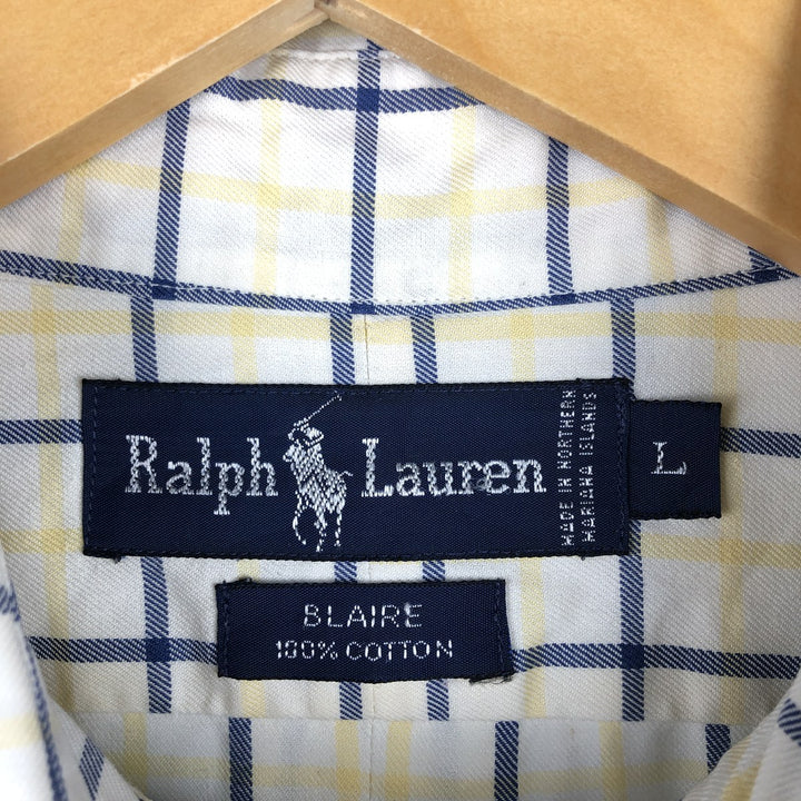 Ralph Lauren BLAIRE long sleeve button down check shirt, men's size L cotton white type Vintage Second Hand