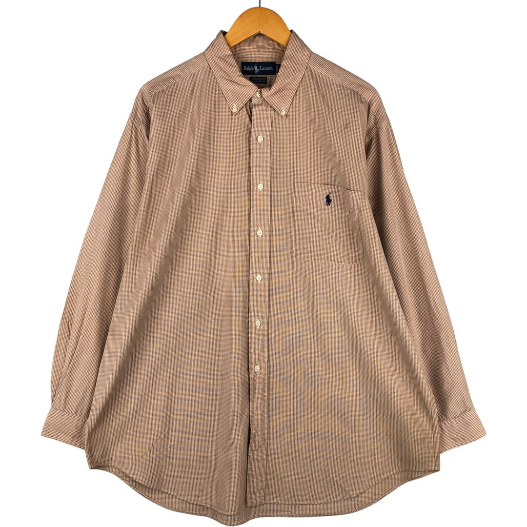 Ralph Lauren YARMOUTH Long Sleeve Button Down Check Shirt Men's XL cotton beige type brown Vintage Second Hand