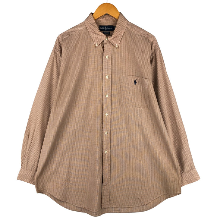 Ralph Lauren YARMOUTH Long Sleeve Button Down Check Shirt Men's XL cotton beige type brown Vintage Second Hand
