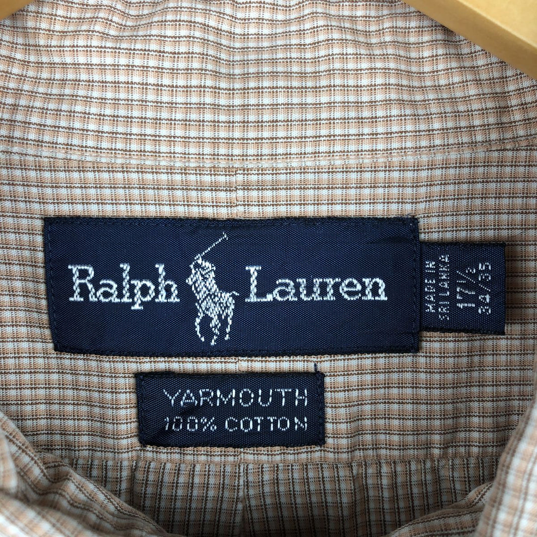 Ralph Lauren YARMOUTH Long Sleeve Button Down Check Shirt Men's XL cotton beige type brown Vintage Second Hand