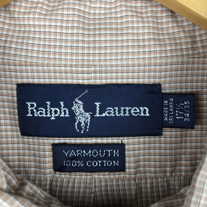 Ralph Lauren YARMOUTH Long Sleeve Button Down Check Shirt Men's XL cotton beige type brown Vintage Second Hand